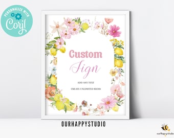 Editable Lemon Wildflower Custom Sign template, Grad Party Custom sign, Lemonade bar poster, Boho Custom Sign (Digital download)