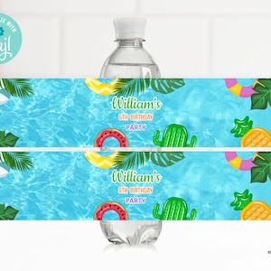 Water Pool Label Editable Pool Party Water Bottle Label, Birthday Water Bottle Sticker ...