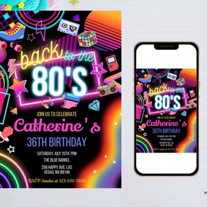 Editable 80s Birthday Party Invitation back to the 80s Neon party glow dance disco 2000s birthday 90s instant download BT03 image 4