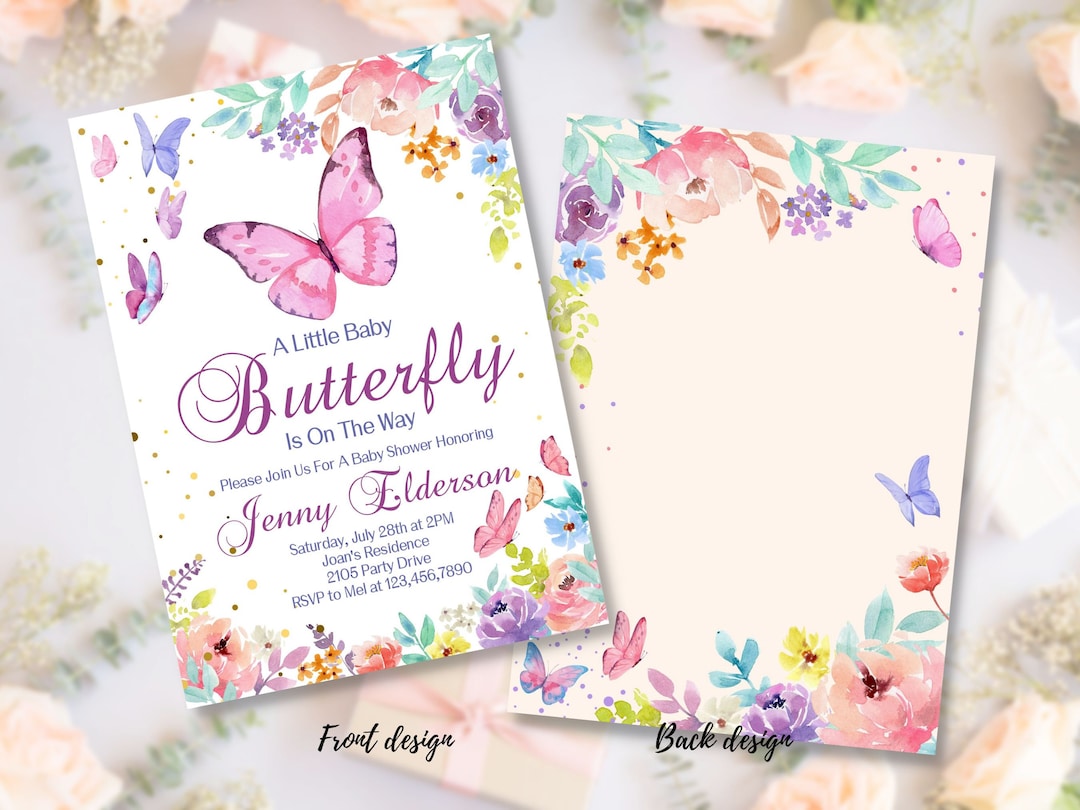 Editable Butterfly Baby Shower Invitation, Printable Purple Butterfly