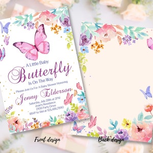 Editable Butterfly Baby Shower invitation, Printable Purple Butterfly Invitation Template, Instant Download Girl Baby Shower Invitation 03A