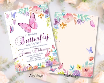 Editable Butterfly Baby Shower invitation, Printable Purple Butterfly Invitation Template, Instant Download Girl Baby Shower Invitation 03A