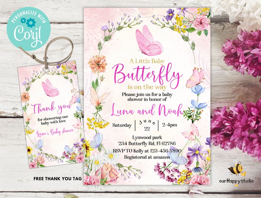Editable Butterfly Baby Shower Invitation, Printable Purple Butterfly ...