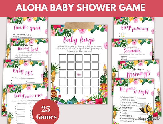 Editable Aloha baby shower Games bundle, Aloha baby shower package, Printable summer baby shower games bundle