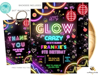 Editable Glow Party Birthday Invitation, Glow Gender Neutral Invites , Glow Party Template, Neon Party Invites Editable Glow Party Template