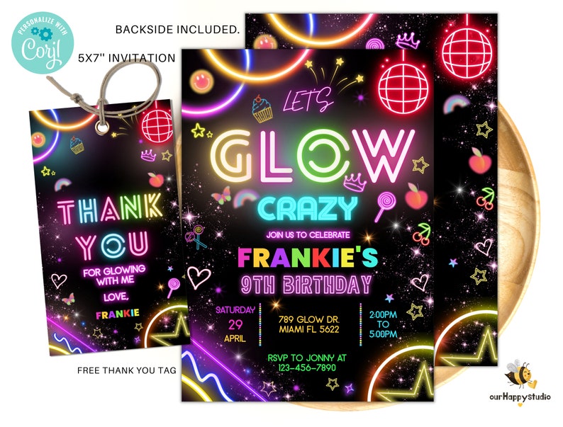 Editable Glow Party Birthday Invitation Glow Gender Neutral Etsy