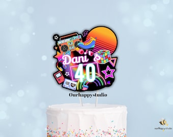 Editable 80S birthday Cake topper, 80S Party cake topper, Back to 80S cake topper party Decor Digital Download BT03