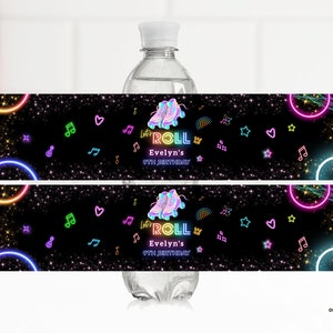 Editable Roller Skating Water Bottle Label, Birthday water bottle sticker, Dance party water bottle label instant download