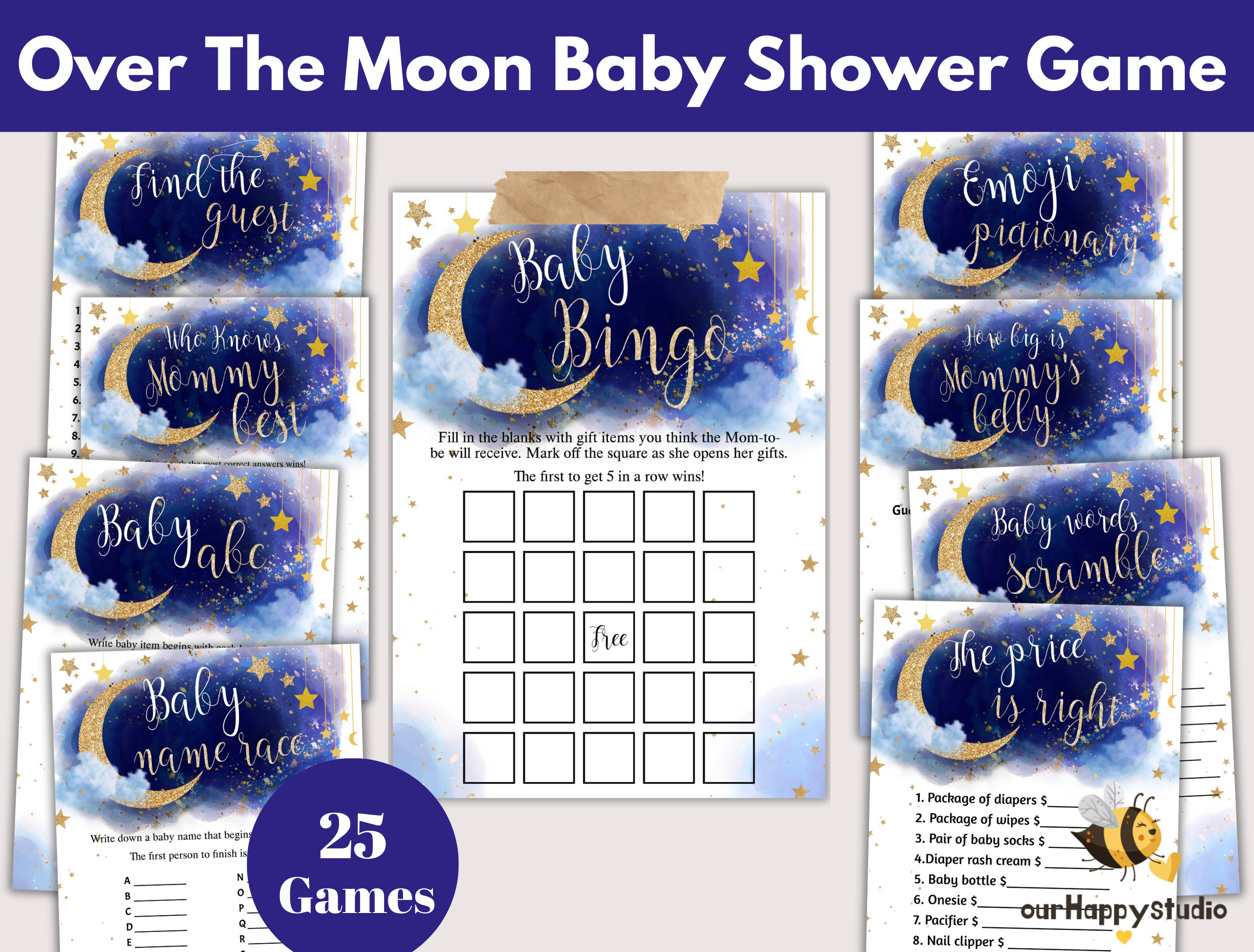 Editable Twinkle Little Star Baby Shower game, Over the moon baby shower game baby shower, Printable Over the moon baby shower games bundle