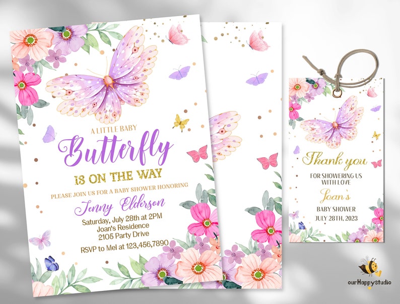 Editable Butterfly Baby Shower Invitation Printable Purple Etsy