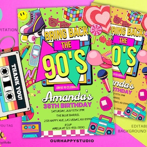 Editable 90s Birthday Party Invitation back to the 90s Retro Neon party glow dance disco 2000s birthday 90s instant download template NE04