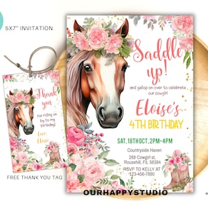 Editable Cowgirl birthday invitation Horse birthday invite Cowgirl party girl horse invite Saddle up birthday invitation instant download 01