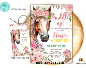 Editable Cowgirl birthday invitation Horse birthday invite Cowgirl party girl horse invite Saddle up birthday invitation instant download 01