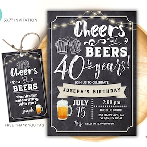Editable Men male birthday cheers and beers 40th birthday party invitation beer birthday party wood Forty adult instant download template