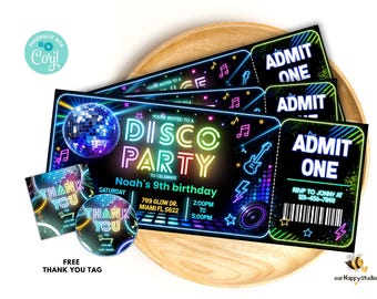 Editable Boy Disco Birthday Invitation ticket Template, Dance birthday Invites BDP02