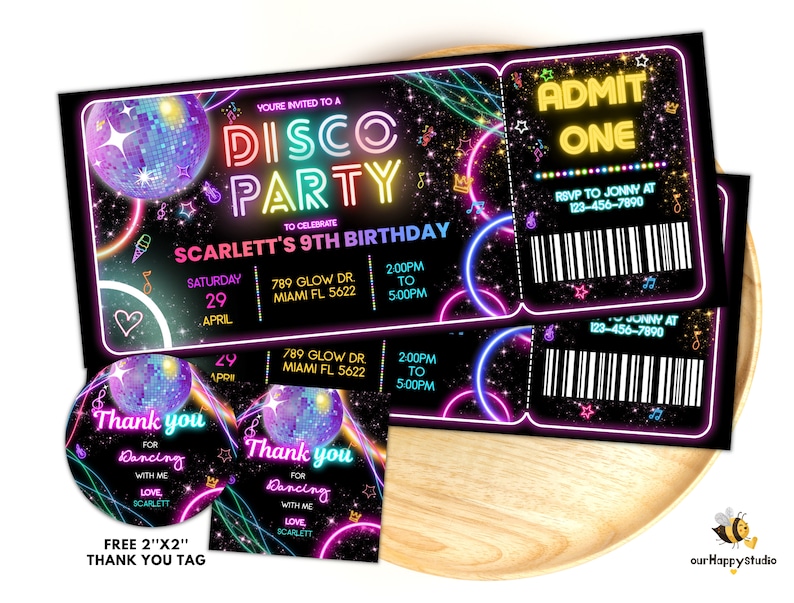 Editable Disco Party Birthday Invitation Ticket Disco Gender Etsy