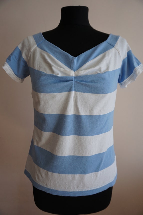 Vintage MARIMEKKO Light Blue and white wide stripe