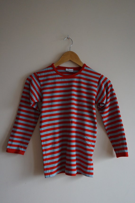Vinatge MARIMEKKO red and light blue striped top,