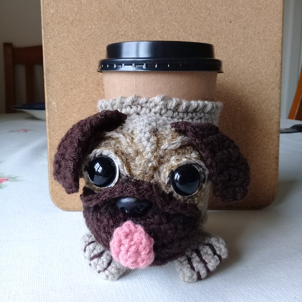 Pug Dog Coffee Mug Cozy PDF Crochet Pattern Only