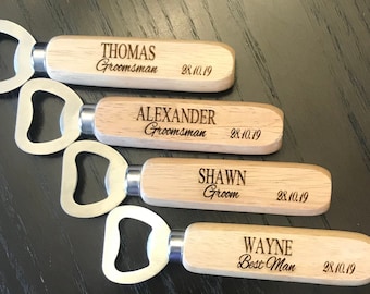 Groomsman Gift - Personalized Bottle Opener for Groomsmen - Groomsmen Gifts - Bottle Opener Personalized - Gift for Groomsman - Wood handle