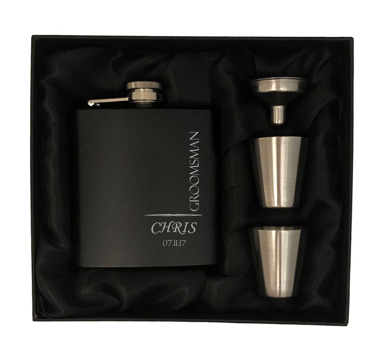 Personalized Groomsmen Gifts Custom Groomsman Flask Gift Set Groomsmen Flask Gift Box Groomsmen Gift Box Wedding Party Gift image 1