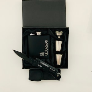 Coffret cadeau personnalisé garçon d'honneur - Ensemble de flacons avec couteau tactique - Coffret cadeau pour garçon d'honneur - Kit de flacons avec couteau