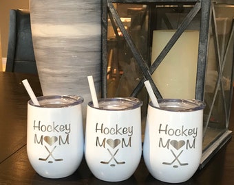 Hockey Mom Engraved Wine Tumbler - Insulated Stainless Steel - Gift for Mom