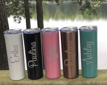 Personalized Stainless Steel Tumbler - Bridesmaid  Engraved Skinny Tumbler - Gifts for Bridesmaids - Travel Cup - Set of 2 3 4 5 6 7 8