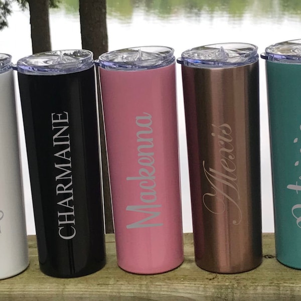 Personalized Skinny Tumbler - Travel Mug - Custom Insulated Tumbler - Travel Cup With Name - Laser Engraved Tumbler - Skinny Tumbler