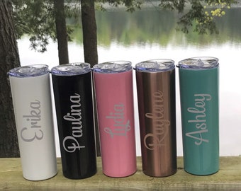 Personalized Stainless Steel Tumbler - Bridesmaid Engraved Insulated Skinny Tumbler - Gifts for Bridesmaids - Travel Cup - Set of 2 3 4 5 6