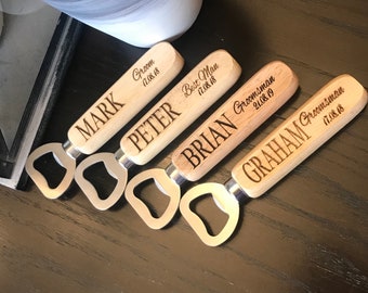 Groomsman Gift - Personalized Bottle Opener for Groomsmen - Groomsmen Gifts - Bottle Opener Personalized - Gift for Groomsman - Wood handle