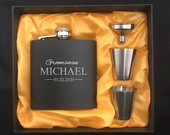 Personalized Groomsmen Gifts - Custom Groomsman Flask Gift Set - Groomsmen Flask Gift Box -Groomsmen Gift Box - Wedding Party Gift