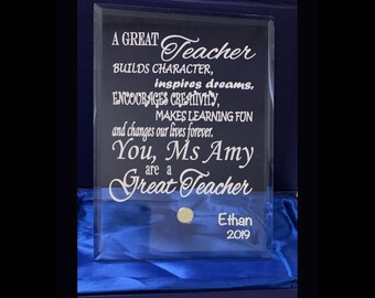 Personalized Teacher's Gift - Appreciation Gift for Teacher - Teacher Gift - Teacher Customized Glass Plaque - End Of Year Gift For Teacher