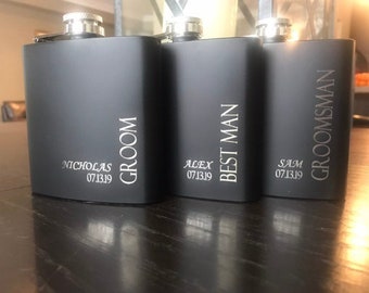 Personalized Black Matte Flask – Groomsmen Gift - Wedding Party