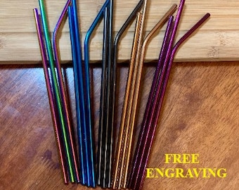 Personalized Metal Drinking Straws - Personalized Metal Straws With Pouch Option - Stocking Stuffer - Straw - Reusable Stainless Steel Straw