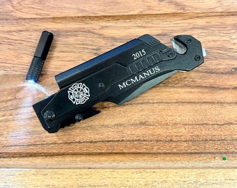 Gift for Firefighter - Personalized Tactical Knife - Father's Day Gift - Personalized Knife with Pouch - Firefighter Gift - Fireman gift