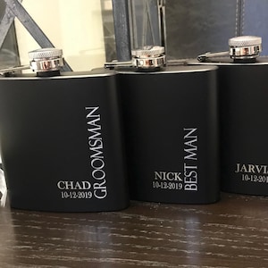 Personalized Groomsmen Flask – Black Stainless Steel, Wedding Party Gift