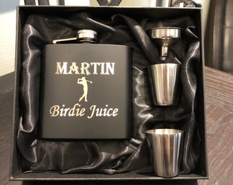 Personalized Golfer Flask - Matte Black Stainless Steel - Golf Gift