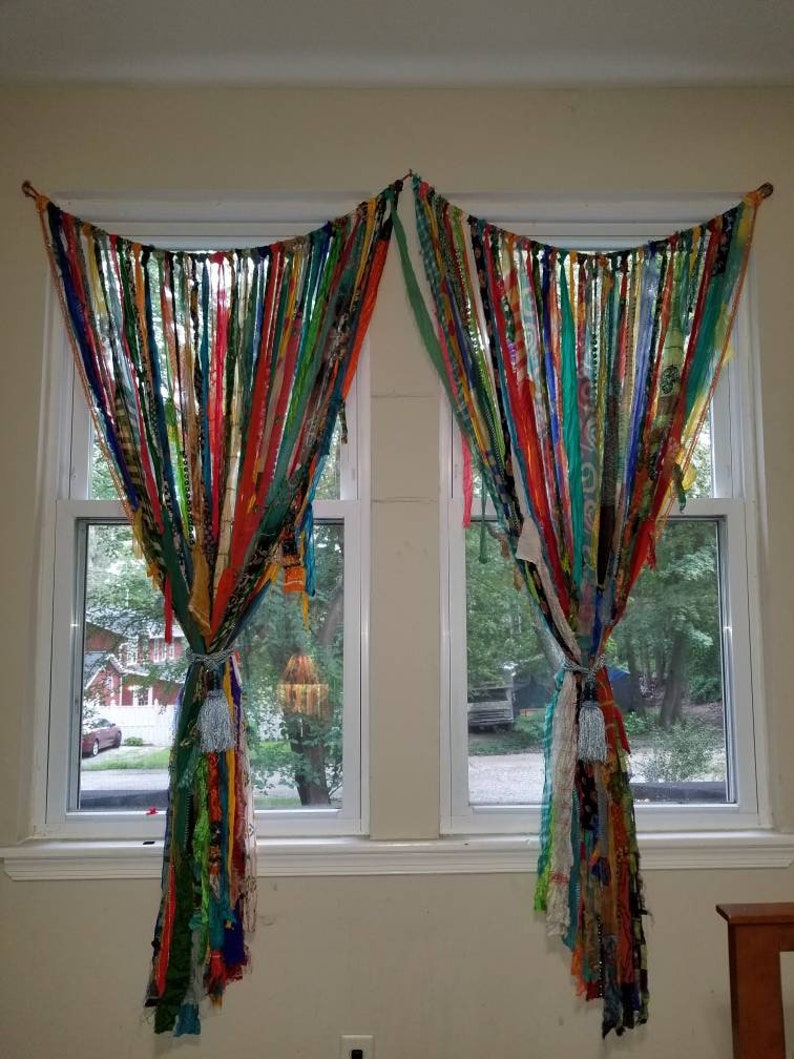 Handmade Bohemian Boho Gypsy style rag curtains curtain panels Etsy