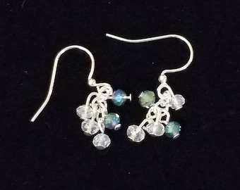 Blue and clear crystal cluster earrings