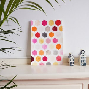 Orange juice original watercolor painting happy fresh home decor A/4 wall art hexagon geometry housewarming gift office decor new baby gift