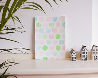 Sweet spring original watercolor painting soft pastel light easter fresh pale soft-hued home decor A/4 wall art hexagon geometry office art