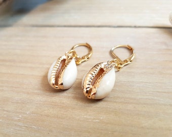 Earrings made of stainless steel 24k gold plated with cowrie shell gold Beach Surf Summer Ibiza Festival Handmade handmade ooak