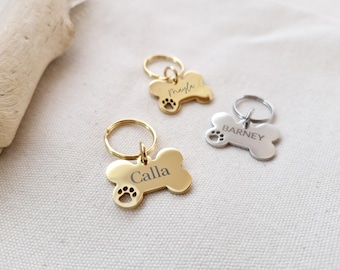 Personalisierter Anhänger Haustiermarke / Hundemarke Edelstahl gold - silber - Knochen - Gravur - personalisierbar Hund Katze