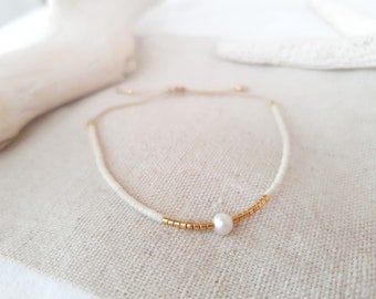 Maritime bracelet friendship band Delica beads pearl stainless steel beads beige/white/pink/gold summer festival handmade