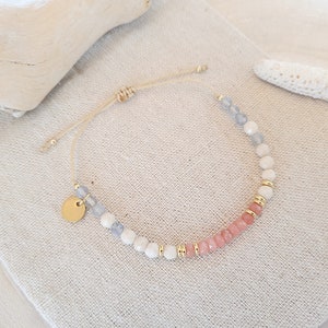 Personalizable pearl bracelet - labradorite and jade beads - semi-precious stones/stainless steel - grey/pink/gold summer festival handmade engraving