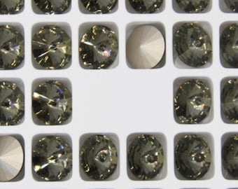 Black Diamond Preciosa Crystal Rivoli - 12mm Foiled Czech Stone