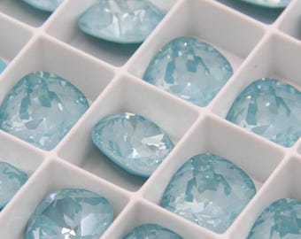Loose 12mm Swarovski 4470 Cushion Square Fancy Stone Paradise Blue Lux Unfoiled Rhinestone