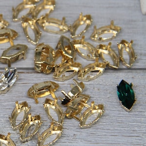 Montature per strass sciolte placcate in argento o oro per cristalli Navette, 15 x 7 mm, montature vuote, forniture per la creazione di gioielli, accessori per gioielli