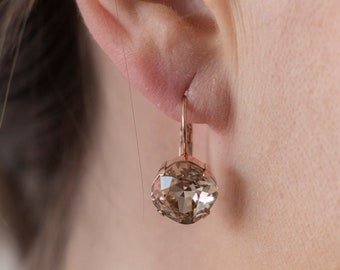 Swarovski Crystals Earrings, Glam Earrings, Unique Bling Jewelry, Dangling Solitaire Earrings for Women, Dainty Gold Plated Earrings